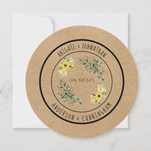 Rustic Simple Sunflower Round Save our Date Invitation