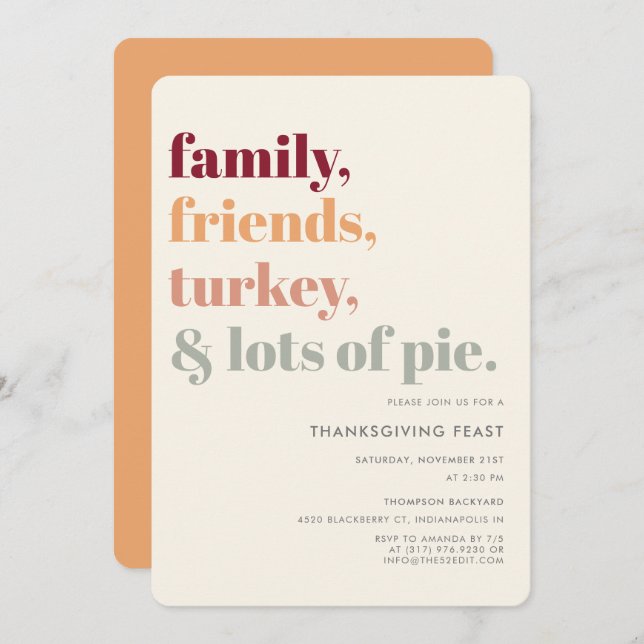 Rustic Simple Thanksgiving Dinner Feast Party Invitation (Front/Back)