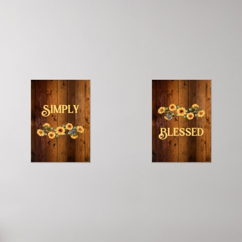 Rustic Simply Blessed Sunflower Black Plaid Bow Wall Art Sets