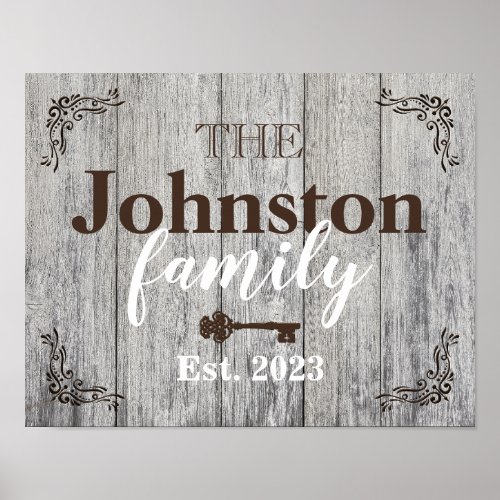 Rustic Simulated Wood Family Name Poster