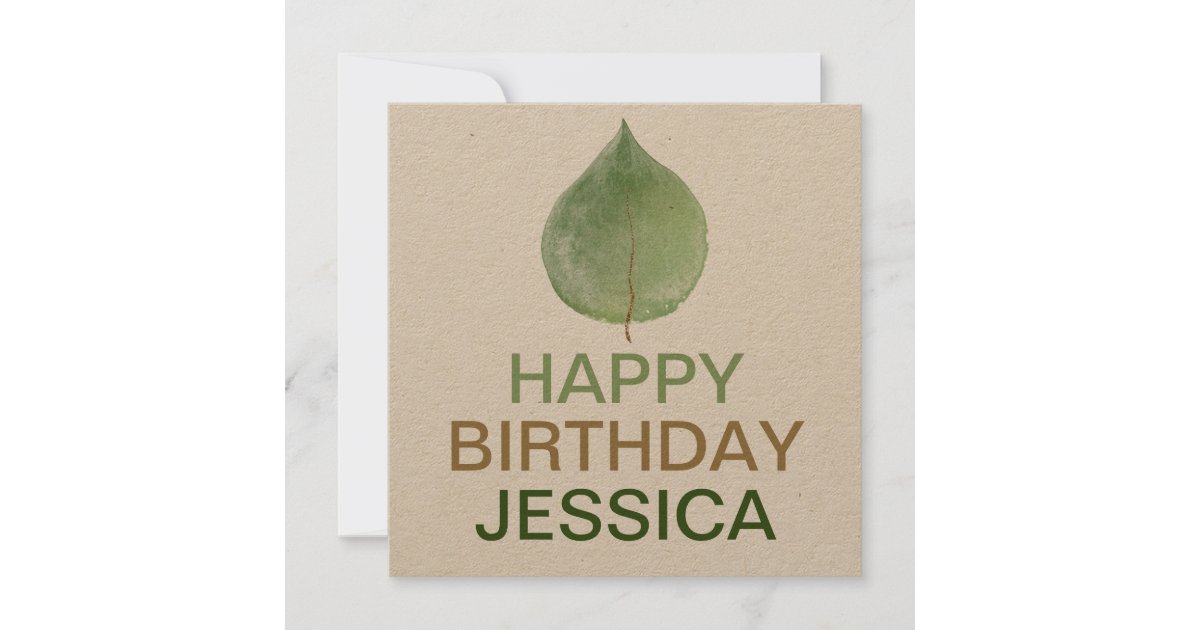 Rustic Single Eucalyptus Leaf Happy Birthday Name Card Zazzle Com