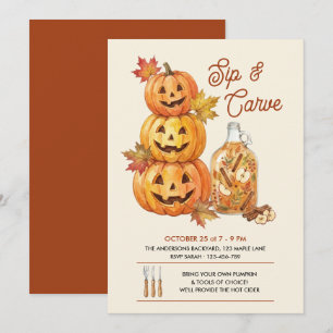 Rustic Sip and Carve Pumpkin Party Invitation