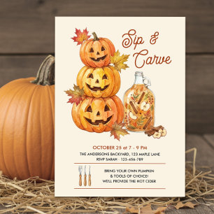 Rustic Sip and Carve Pumpkin Party Invitation