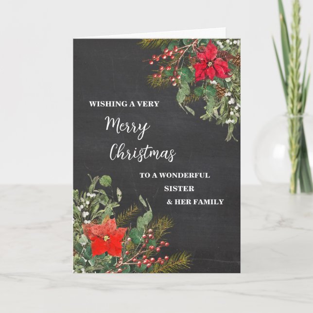 Rustic Sister & Family Merry Christmas Card (Front)