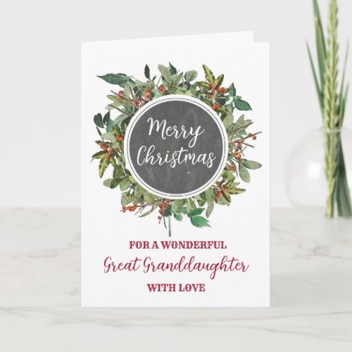 Rustic Sister Great Granddaughter Merry Christmas Card