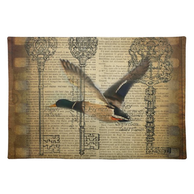 rustic skeleton keys western country mallard duck placemat (Front)