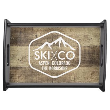 Rustic Ski Lodge Mountain House Any Town Wood Serving Tray by colorfulgalshop at Zazzle
