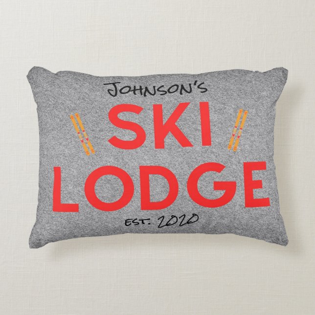 Rustic Ski Lodge Personalized Accent Pillow (Front)