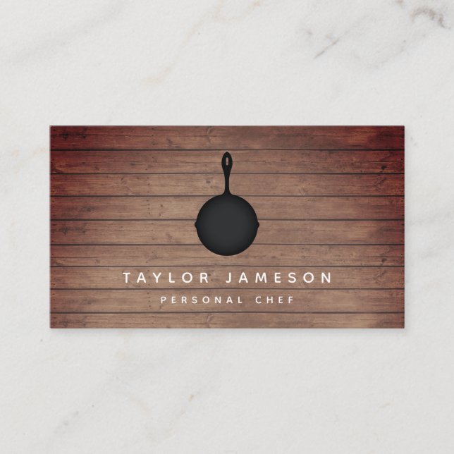Rustic Skillet Chef Caterer Restaurant Business Card (Front)