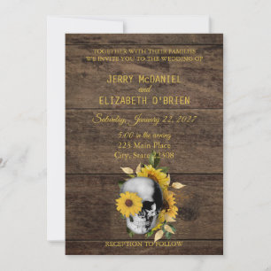 Rustic Skull Sunflower Wedding Invitation