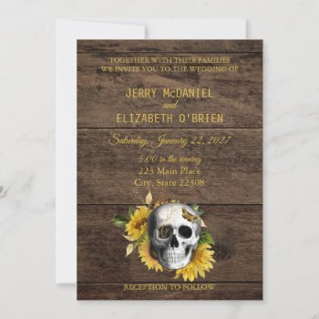 Rustic Skull Sunflower Wedding Invitation by My_Wedding_Bliss at Zazzle