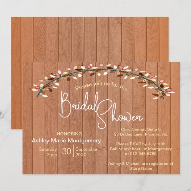 Rustic Slat Wood Colorful Leaf Arch Bridal Shower Invitation (Front/Back)