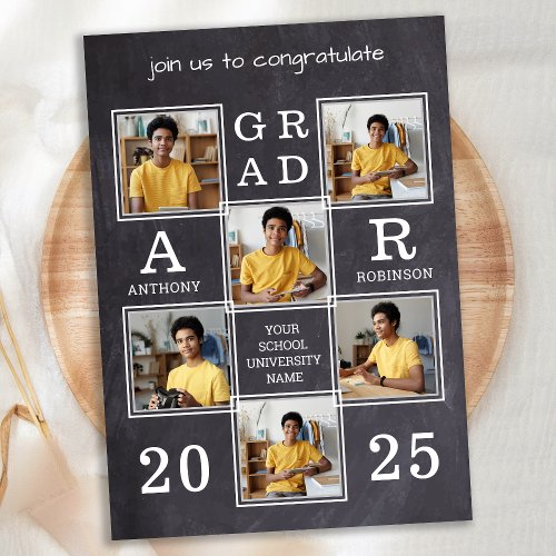 Rustic Slate 6 Photo Custom Unique Graduation Invitation