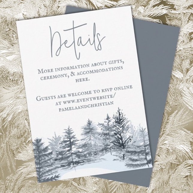Rustic Slate Gray Forest Wedding Details Advice Ca Card (slate gray winter wedding enclosure card details winter pine trees forest evergreen)