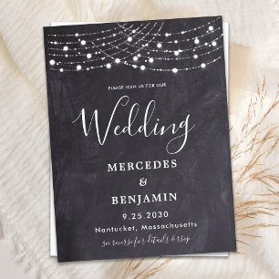 Rustic Slate String Lights County QR Code Wedding Invitation Postcard