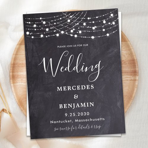 Rustic Slate String Lights Simple County Wedding Invitation Postcard