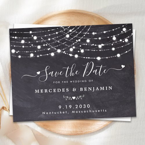 Rustic Slate String Lights Wedding Save The Date Announcement Postcard