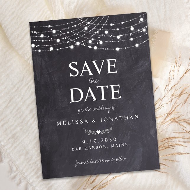 Rustic Slate String Lights Wedding Save The Date  Note Card (Creator Uploaded)