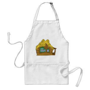 Rustic Slavic Log House Traditional Thatched Roof Adult Apron