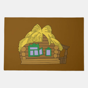 Rustic Slavic Log House Traditional Thatched Roof Doormat