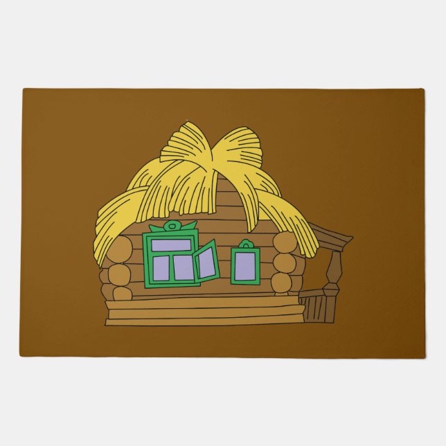 Rustic Slavic Log House Traditional Thatched Roof Doormat (Front)