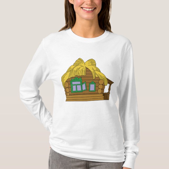 Rustic Slavic Log House Traditional Thatched Roof T-Shirt (Front)