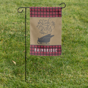 Rustic Sleigh Rides Buffalo Plaid Christmas Garden Flag