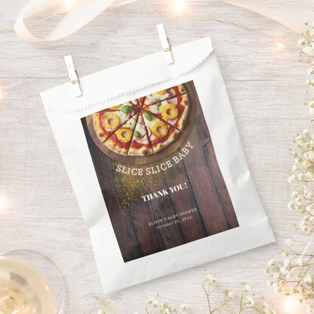 Rustic Slice Slice Pizza Baby Shower Favor Bag (Clipped)