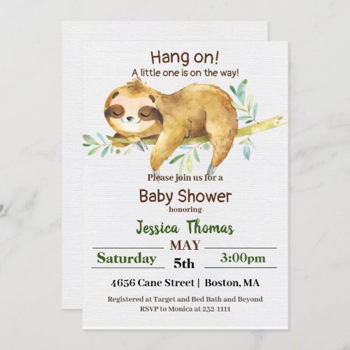 Rustic Sloth Baby Shower Invitation