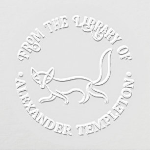 Rustic Sly Fox #3 Round Library Book Name Embosser