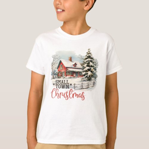 Rustic Small Town Christmas Farmhouse Kids T_Shirt