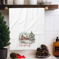 Merry Christmas Tea Towel 16x24, Kitchen Towel, Farmhouse