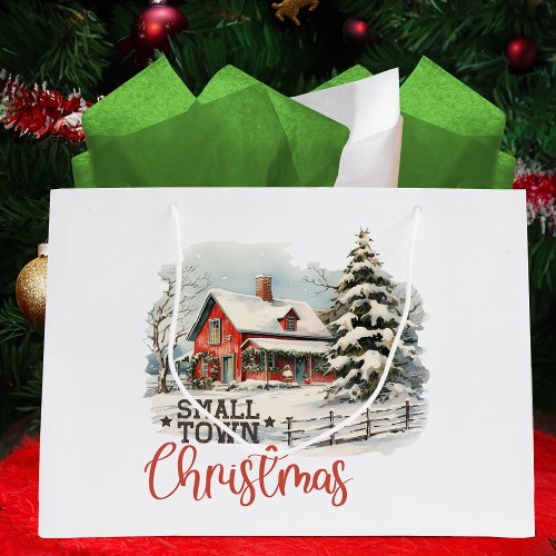Rustic Small Town Christmas Farmhouse Large Gift Bag