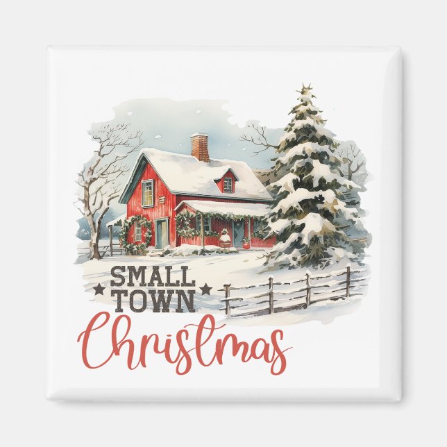 Rustic Small Town Christmas Farmhouse Magnet (Front)