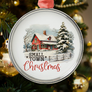 Rustic Small Town Christmas Farmhouse Metal Ornament