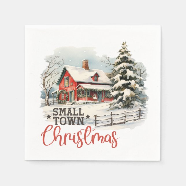 Rustic Small Town Christmas Farmhouse Napkins (Front)