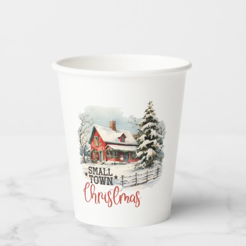 Rustic Small Town Christmas Farmhouse Paper Cups