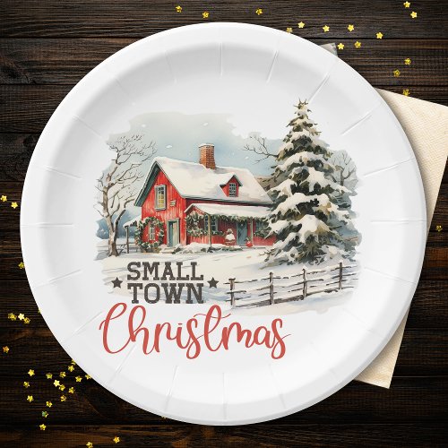 Rustic Small Town Christmas Farmhouse Paper Plates