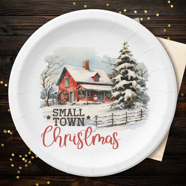 Rustic Small Town Christmas Farmhouse Paper Plates (Creator Uploaded)