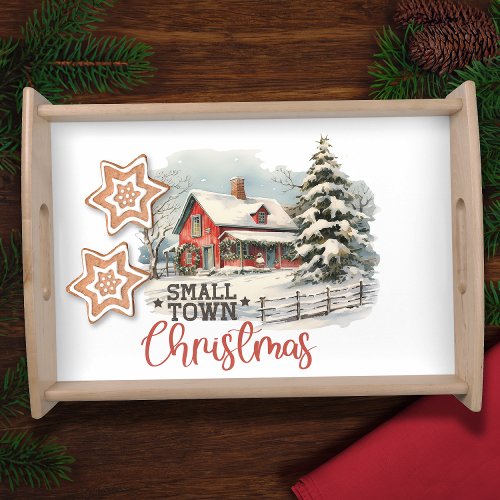 Rustic Small Town Christmas Farmhouse Serving Tray