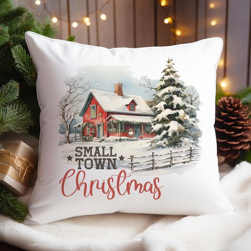 Rustic Small Town Christmas Farmhouse Throw Pillow