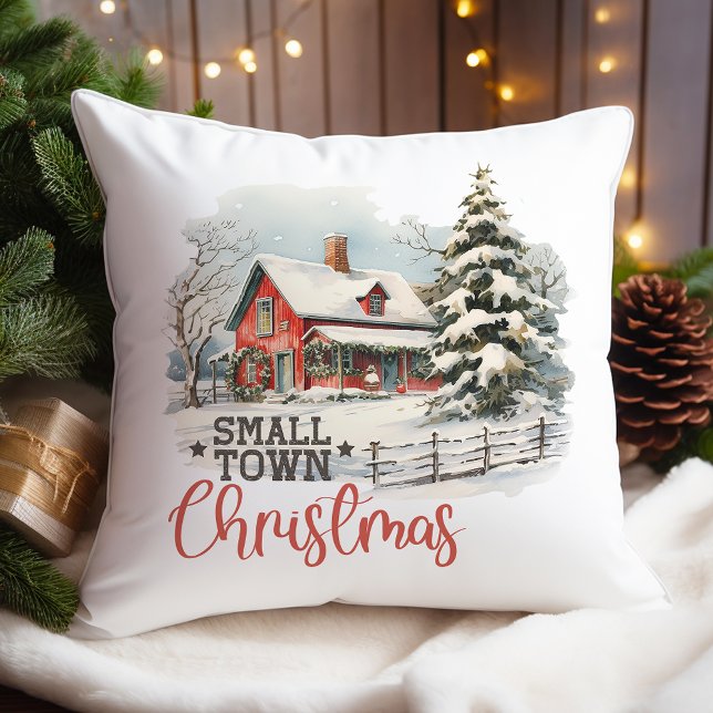 Rustic Small Town Christmas Farmhouse Throw Pillow (Creator Uploaded)