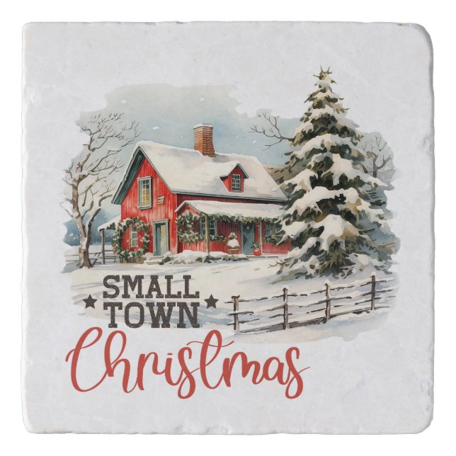 Rustic Small Town Christmas Farmhouse Trivet (Front)