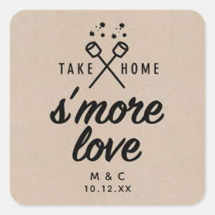 Rustic S'more Love Kraft Wedding Favor Square Stic Sticker