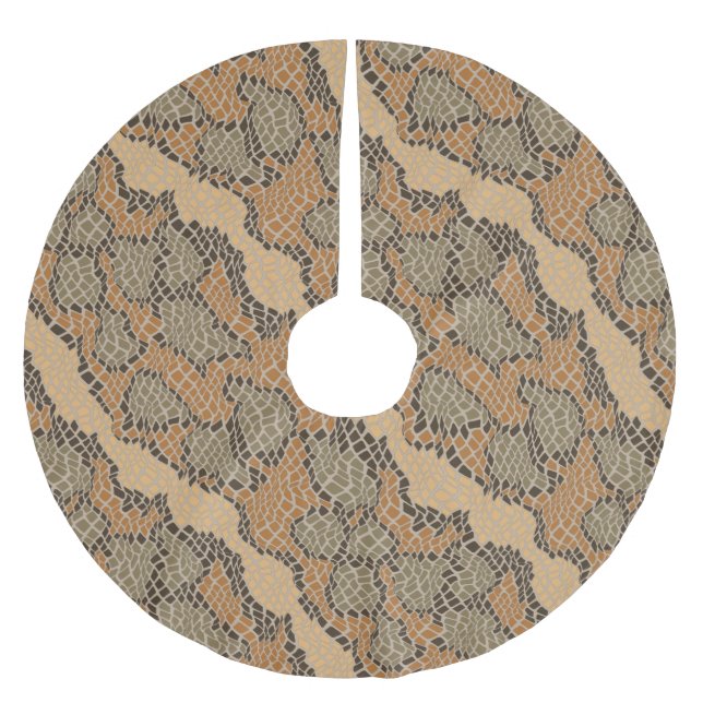 Rustic Snake Skin Camo Pattern Beige Brown Gray Brushed Polyester Tree Skirt (Front)