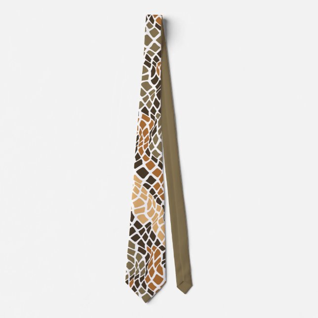 Rustic Snake Skin Camouflage Pattern Brown Beige Neck Tie (Front)