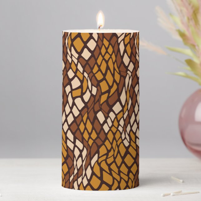 Rustic Snake Skin Reptile Beige Brown Pattern Pillar Candle (In Situ)