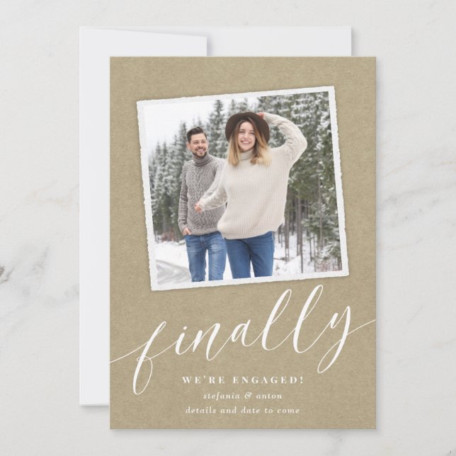Rustic Snapshot Photo Engagement Announcement (Front)