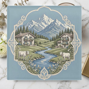 Rustic Snow Alpine Log Cabin Grazing Cows Meadows Glass Coaster