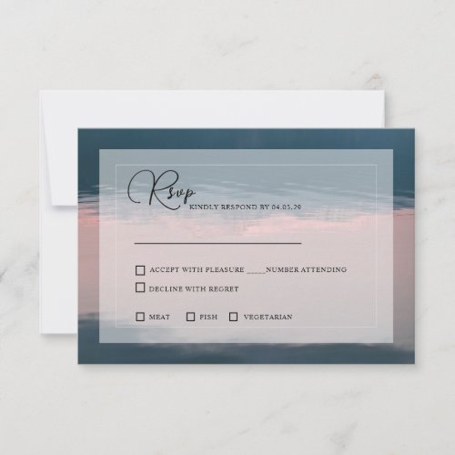 Rustic Snow_capped Mountain  Lake Wedding RSVP Card